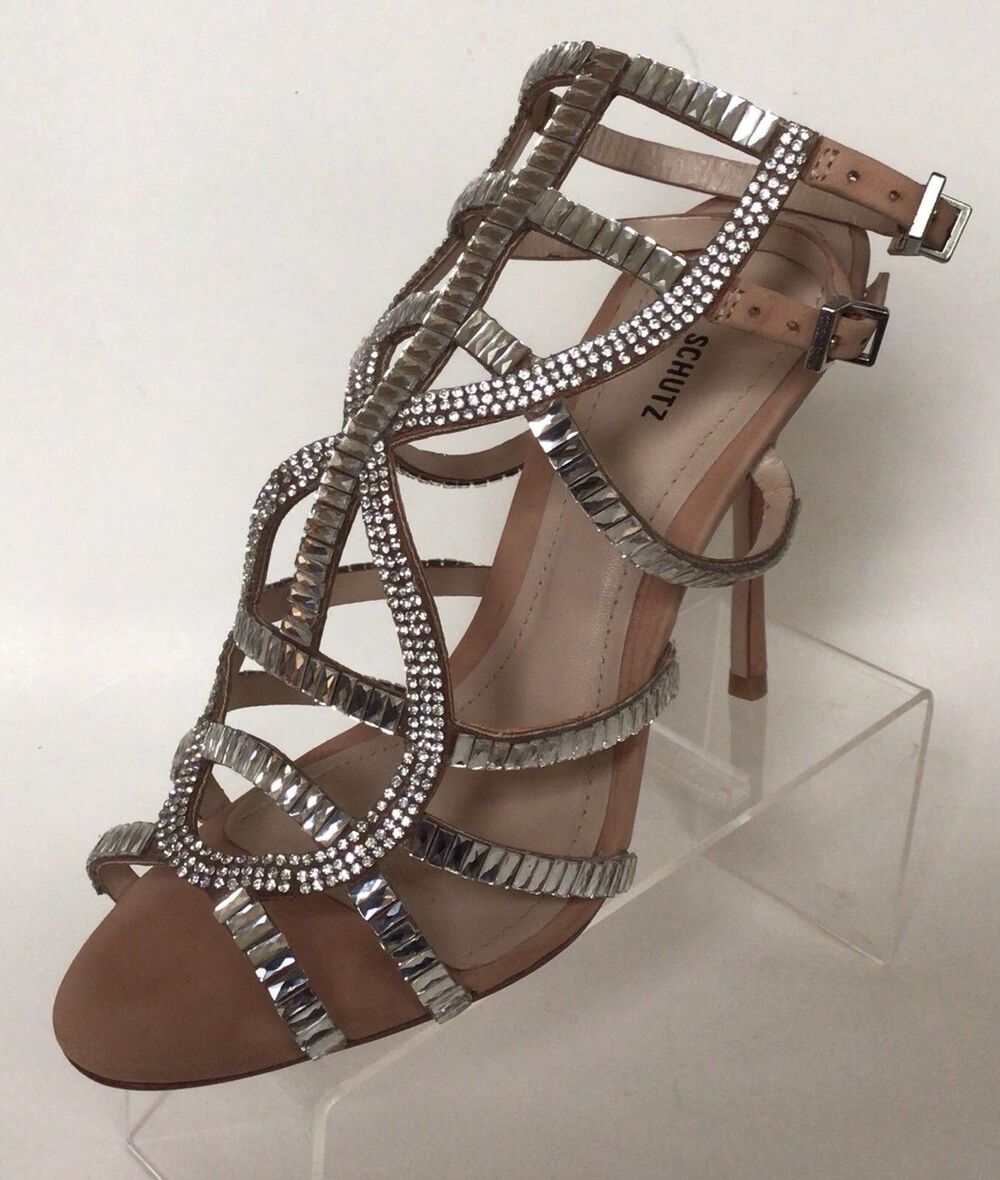 SCHUTZ Lauryn Crystal Embellished Strappy Sandals (Size 6.5 B)